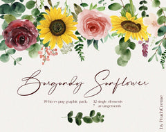 Burgundy Sunflower // Watercolor Set