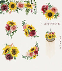 Burgundy Sunflower // Watercolor Set
