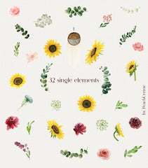 Burgundy Sunflower // Watercolor Set