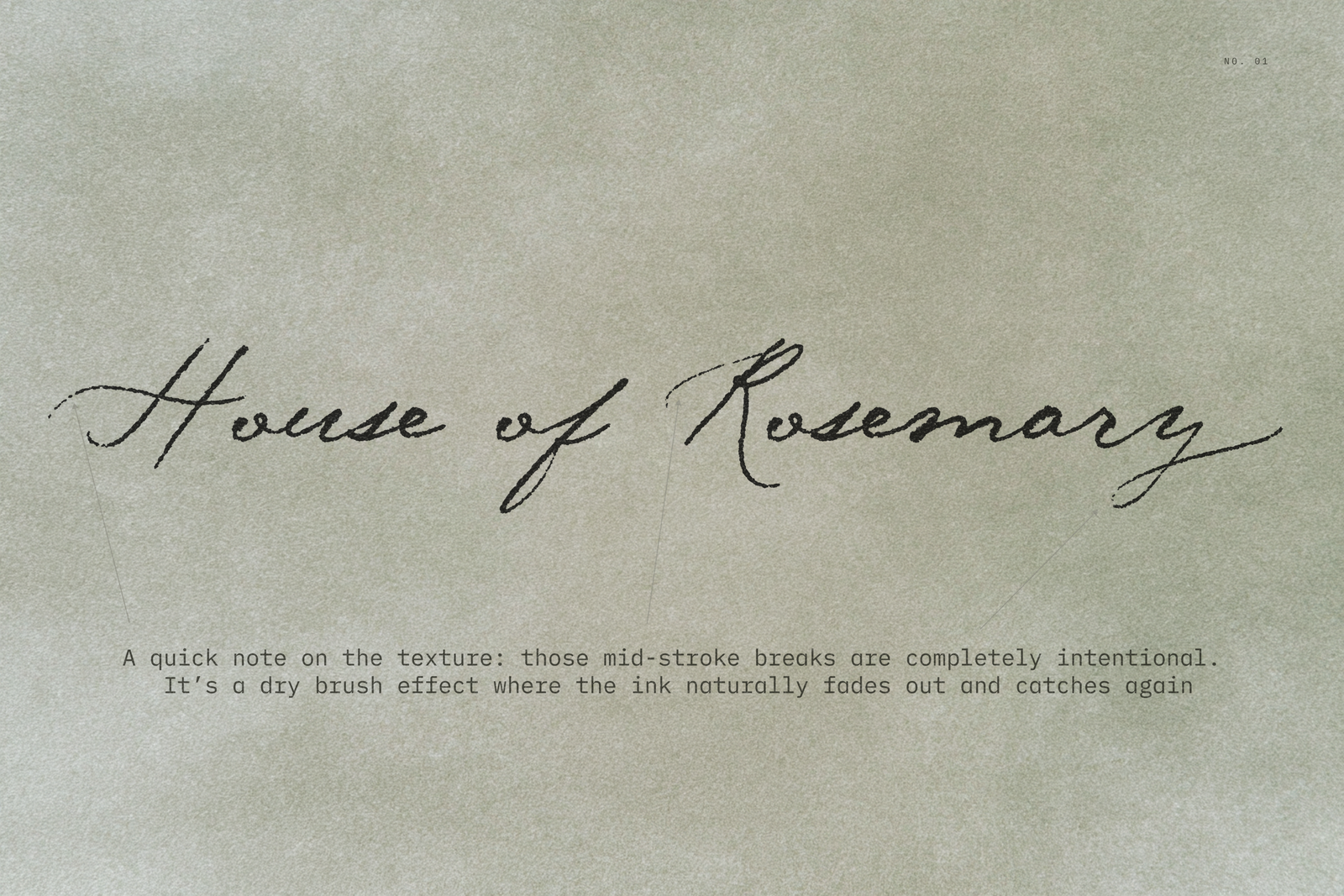 Midnight Symphony dry brush calligraphy sample on grey-green textured paper