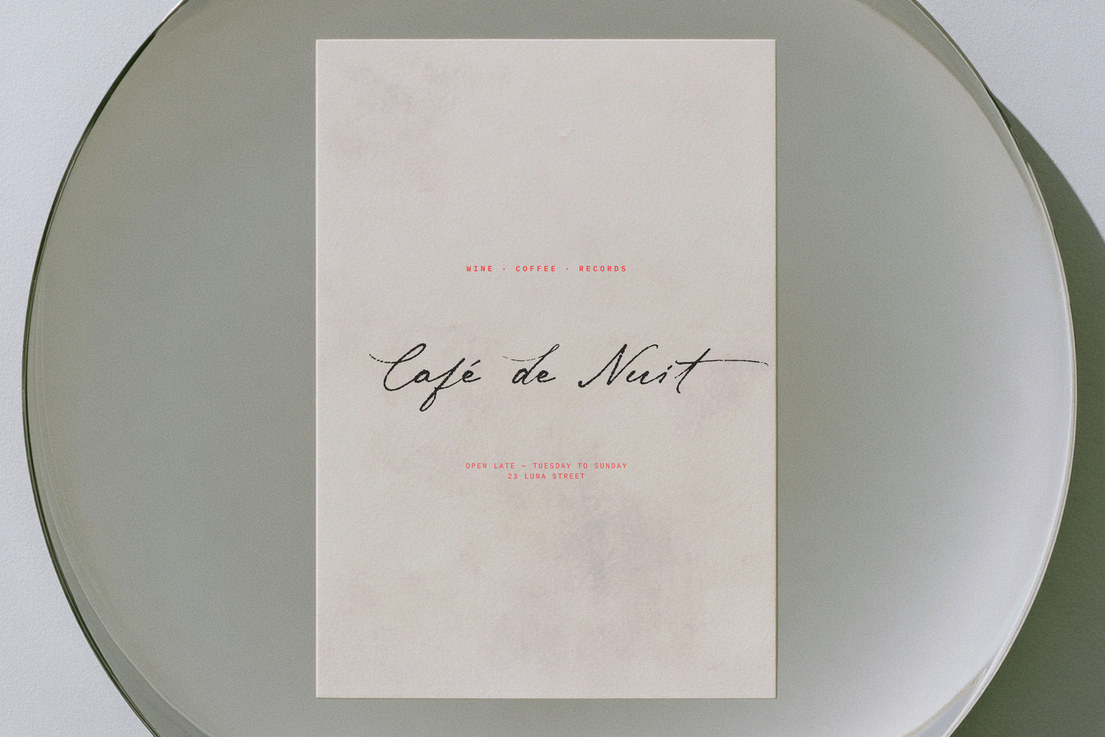 Midnight Symphony calligraphy on a grey menu card design