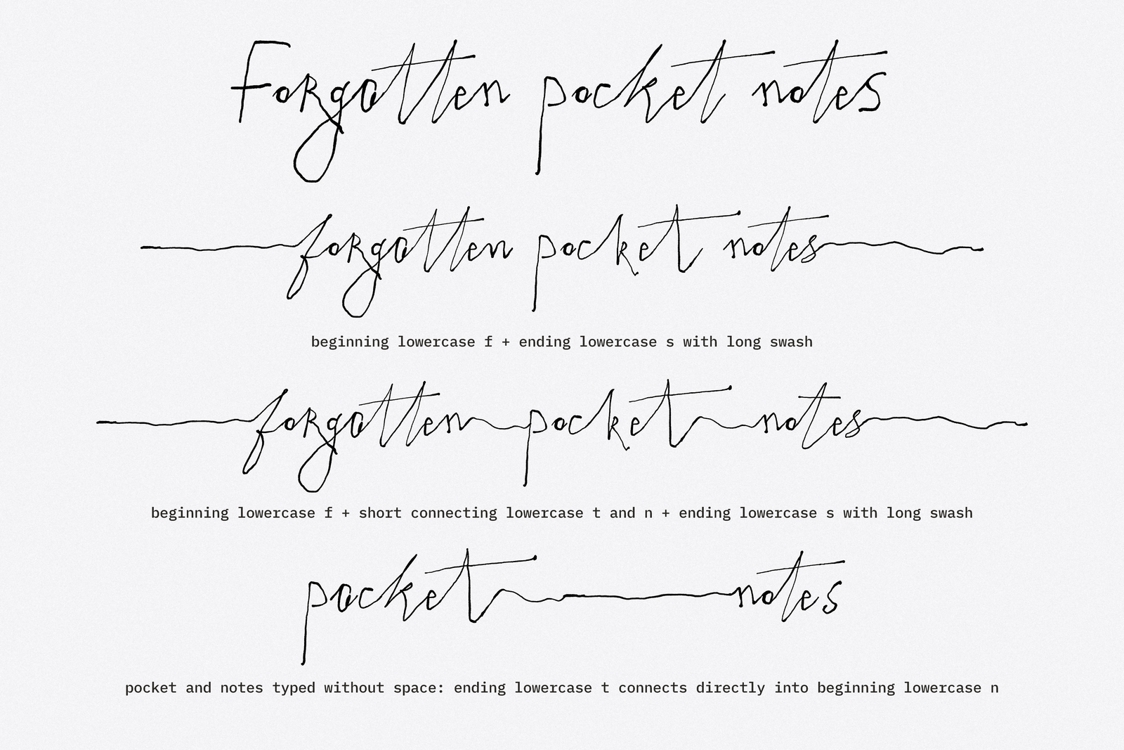 Bergamot font swash and connecting alternates compared side by side