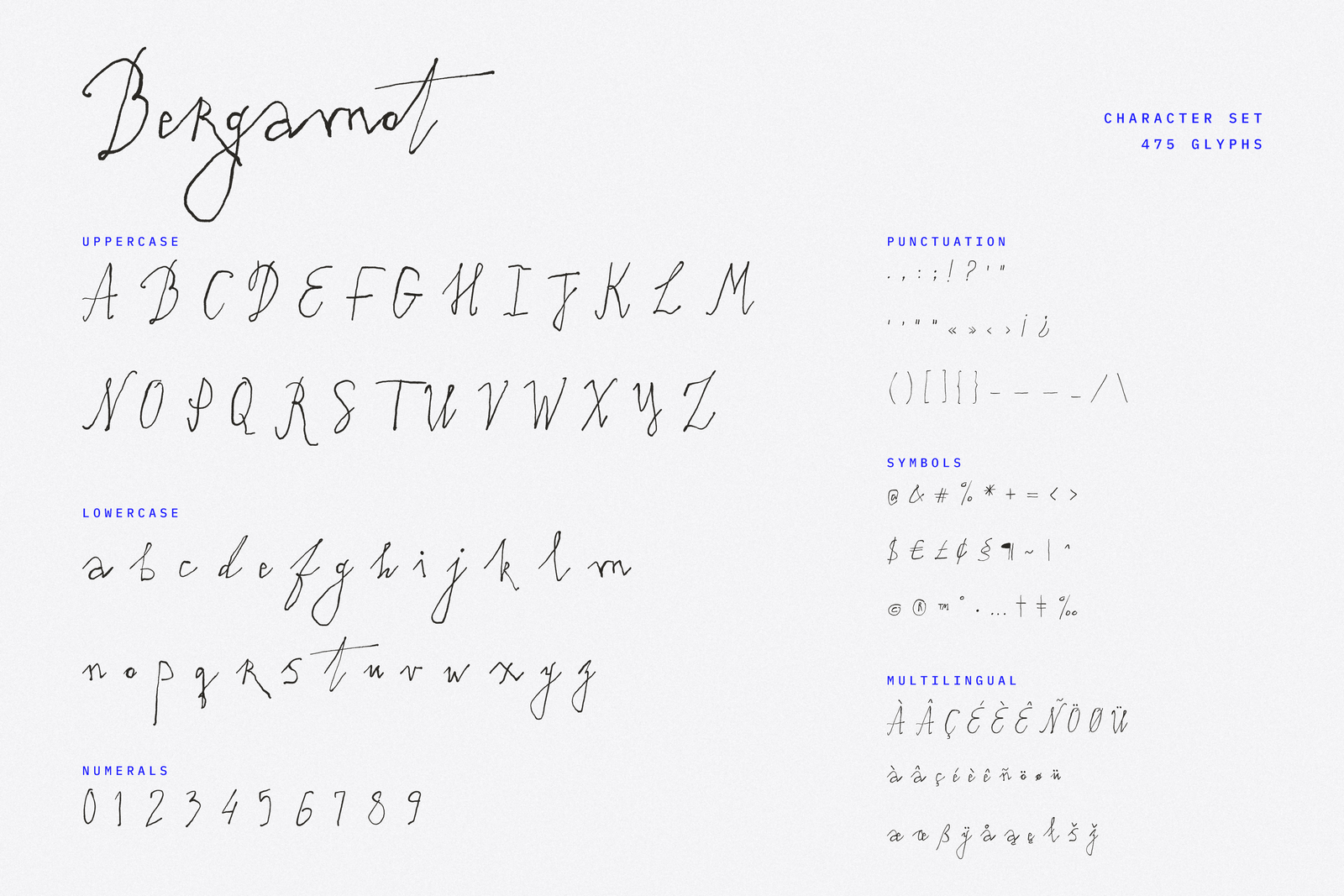 Bergamot font full character set - 475 glyphs including multilingual support