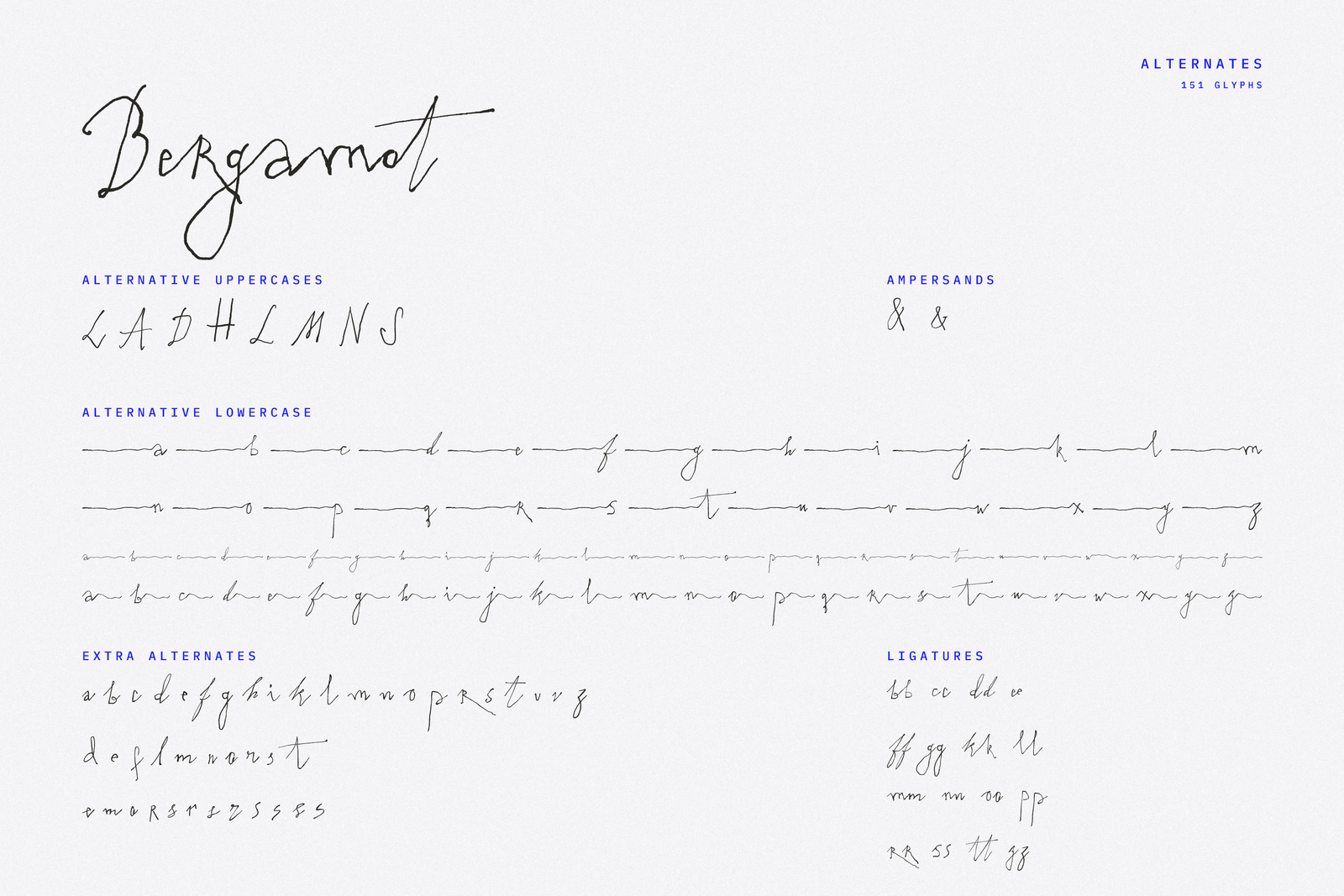 Bergamot font alternates and ligatures - 155 extra glyphs