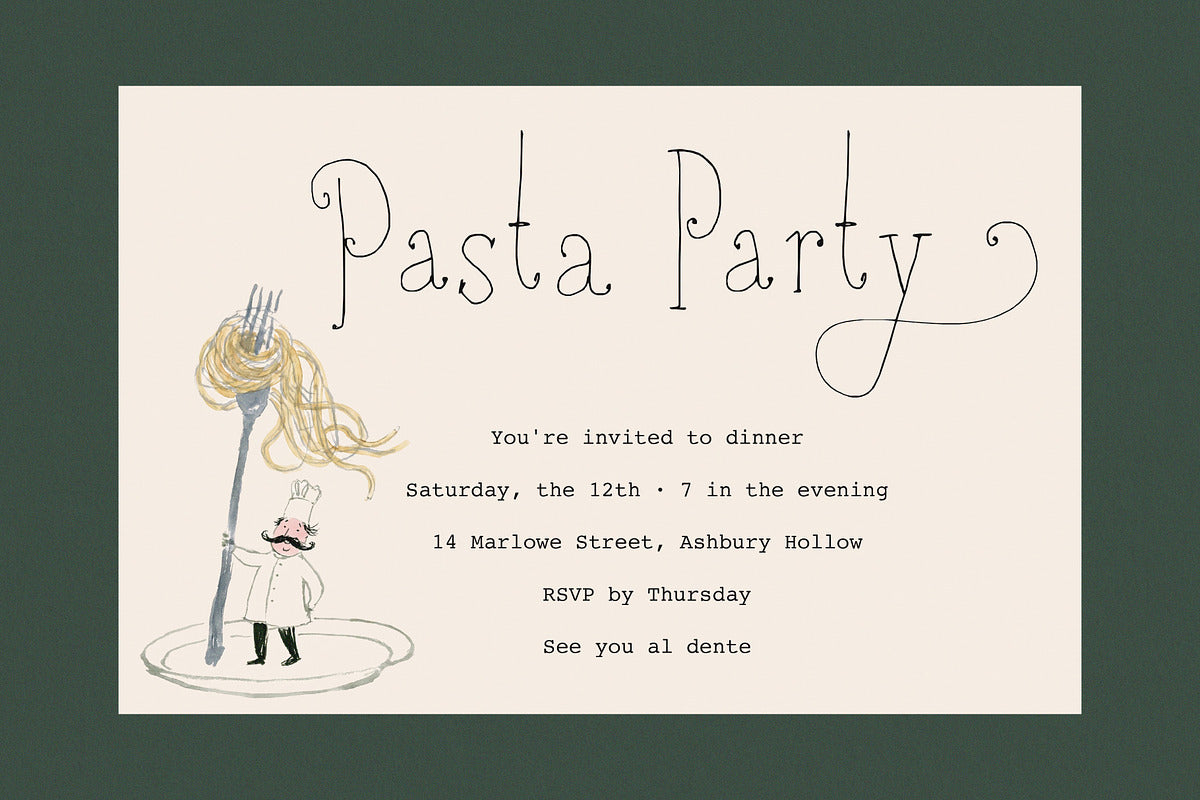Pasta Party invitation set in Book Lovers Society
