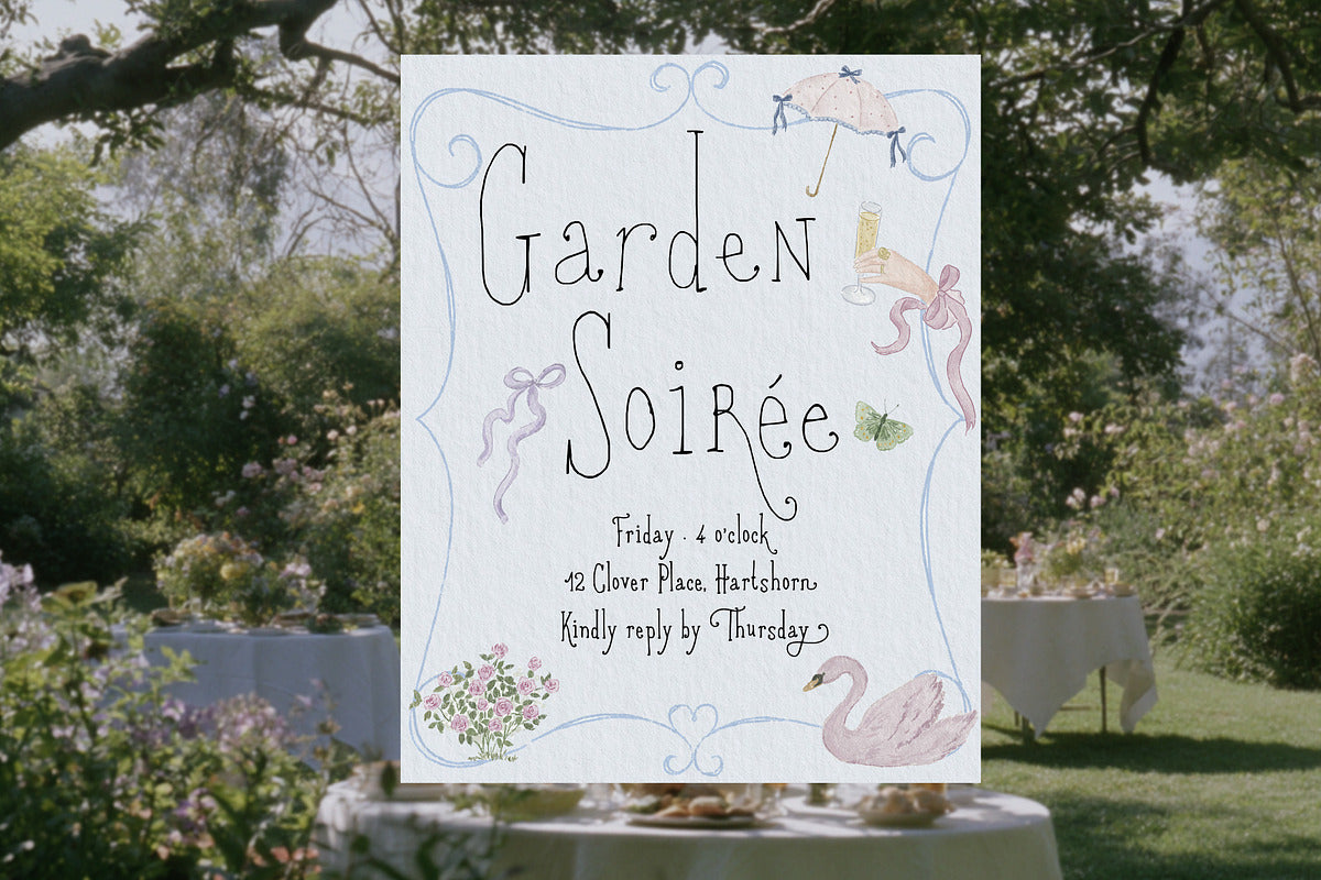 Garden Soiree invitation set in Book Lovers Society