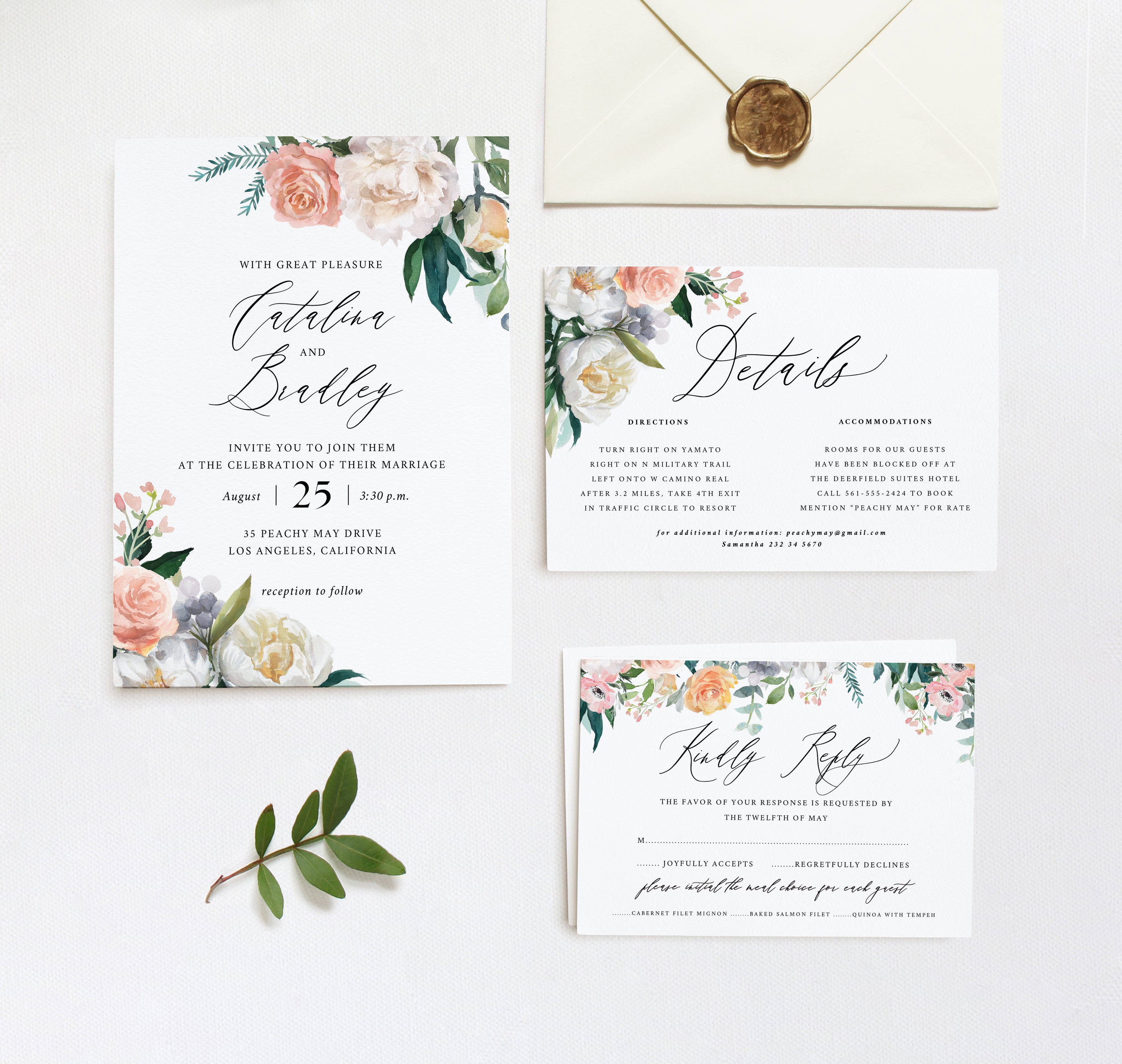 Blush Floral Wedding Invitation Template