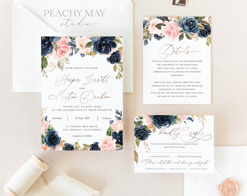 Faux Rose Gold Wedding Invitation Template
