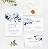 Navy Peony Wedding Invitation Template 032