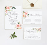 Blush Peony Wedding Invitation Template A035
