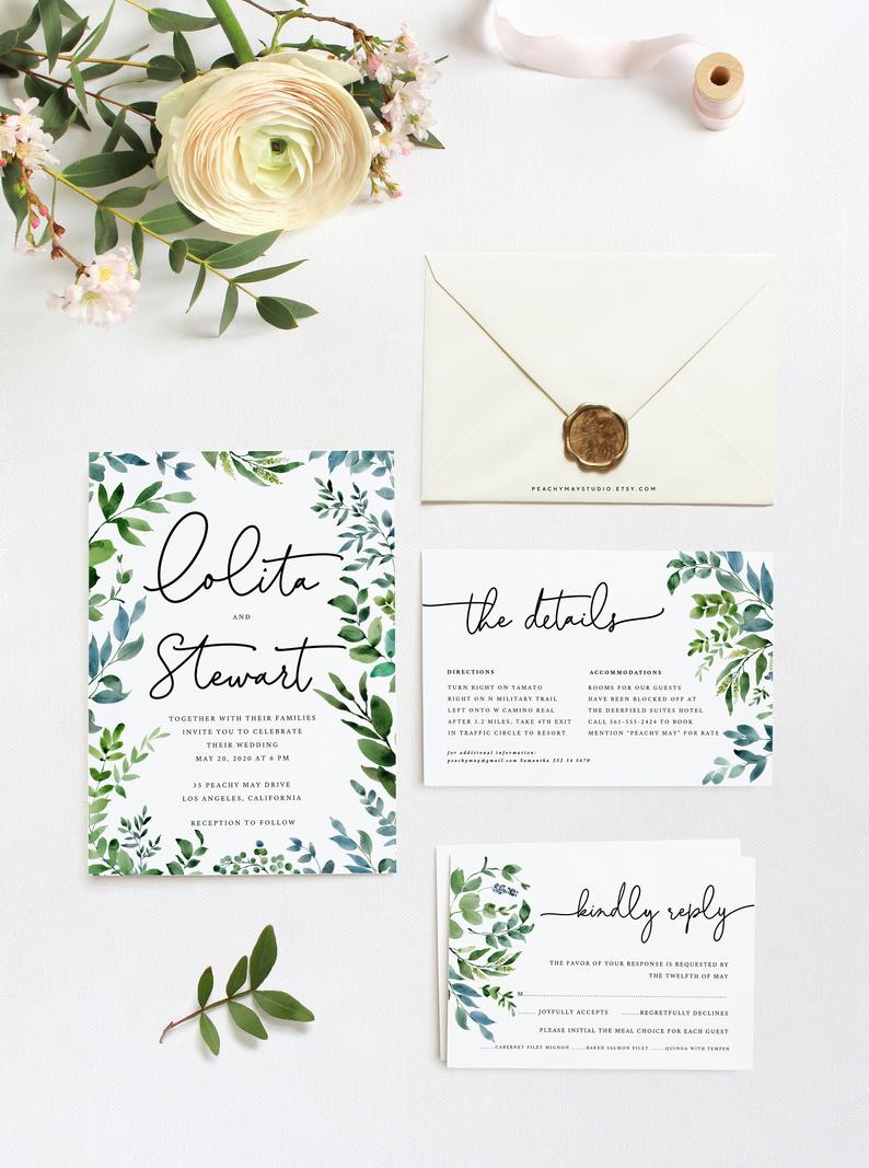 Greenery Minimalist Wedding Invitation Template