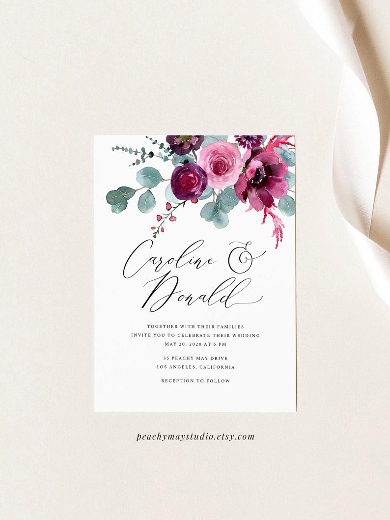 Floral Wedding Invitation Template 051