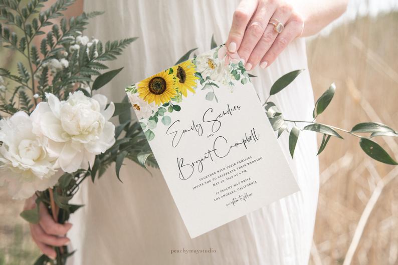 Sunflower Eucalyptus Wedding Invitation Template