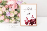 Burgundy Printable Table Numbers 034