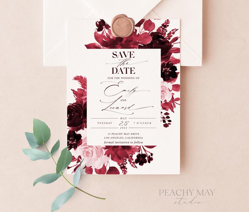 Burgundy Save The Date Template 034