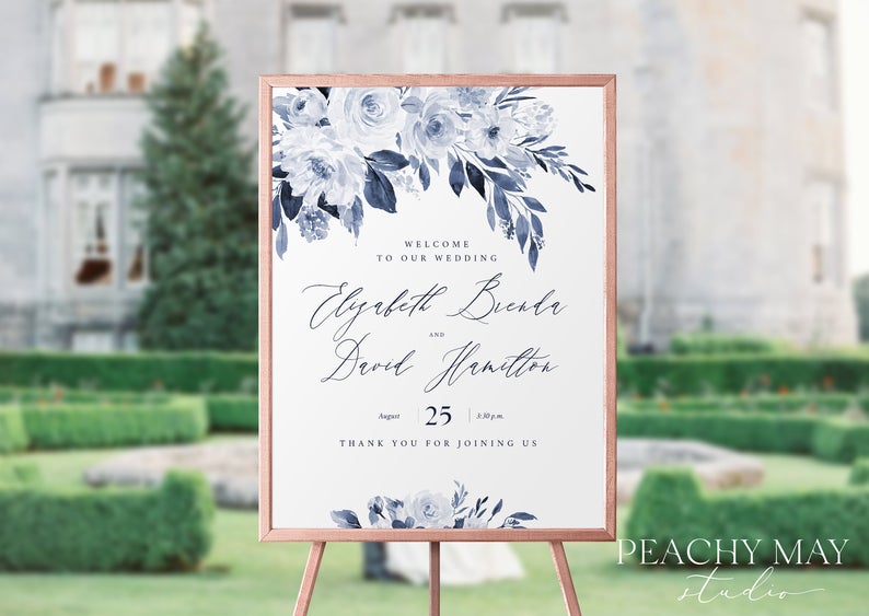 Navy Wedding Welcome Sign Template 032