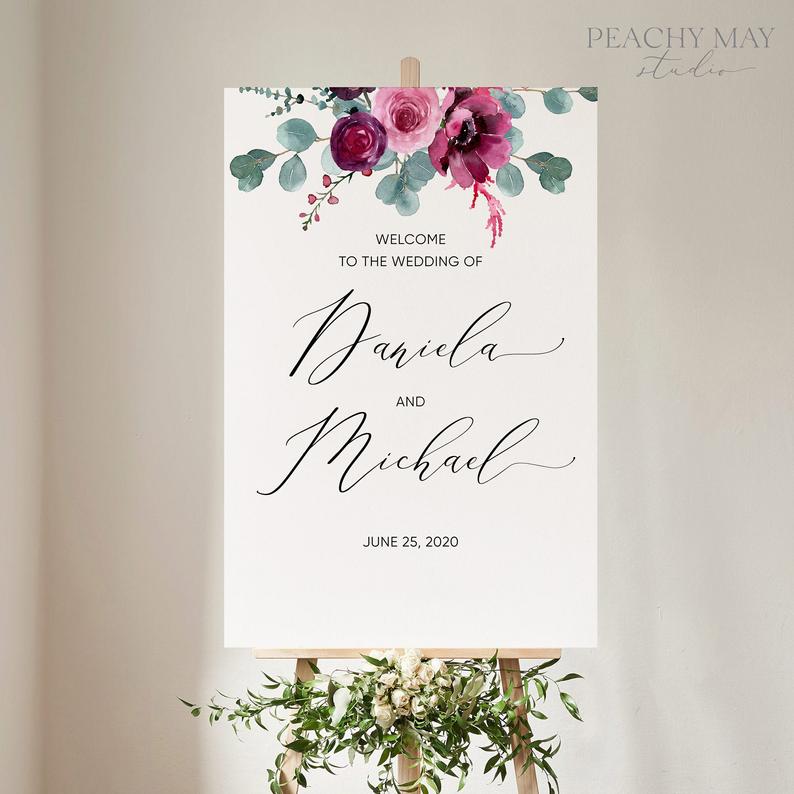 Floral Modern Wedding Welcome Sign Template 051