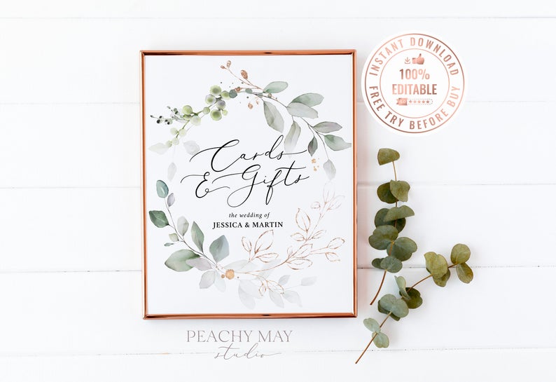 Editable Greenery Cards and Gifts Sign Template 1