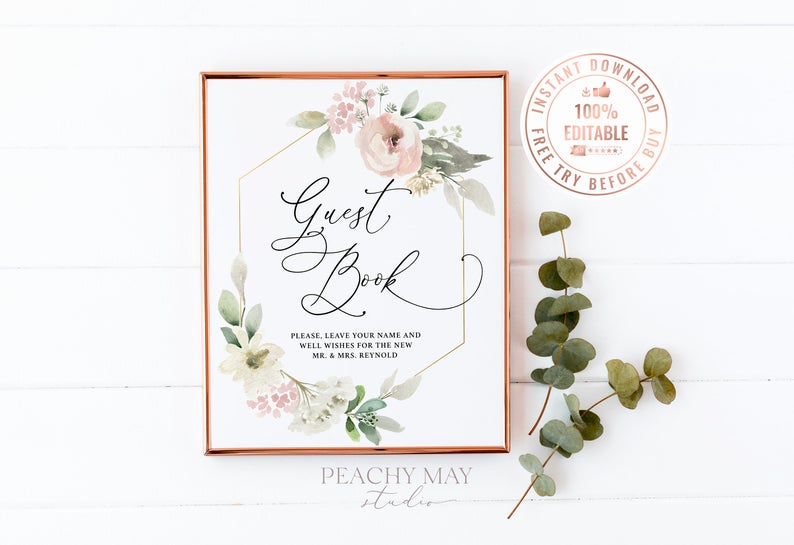 Floral Guest Book Table Sign Template 17