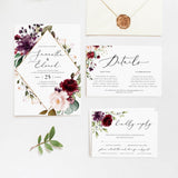 Burgundy Floral Wedding Invitation Template A037